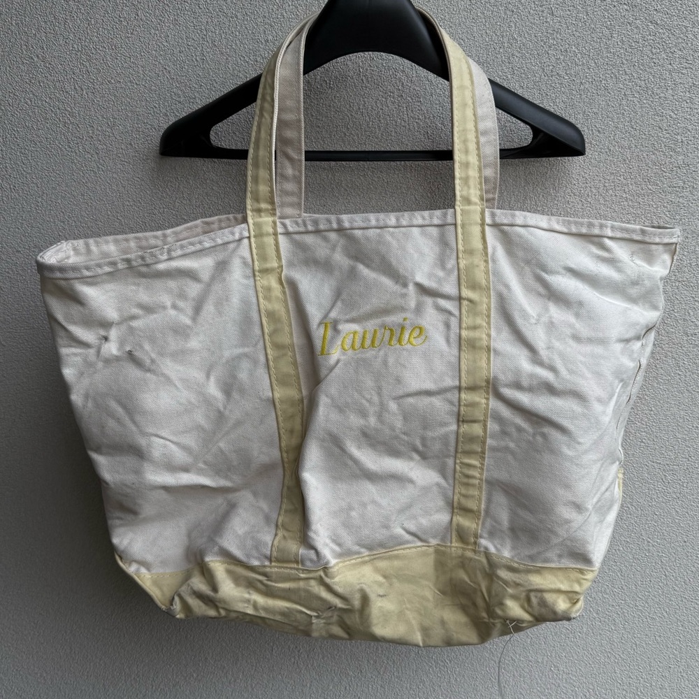 VTG LL Bean Boat and Tote Cream Canary Yellow Heavyweight Canvas Large USA Made